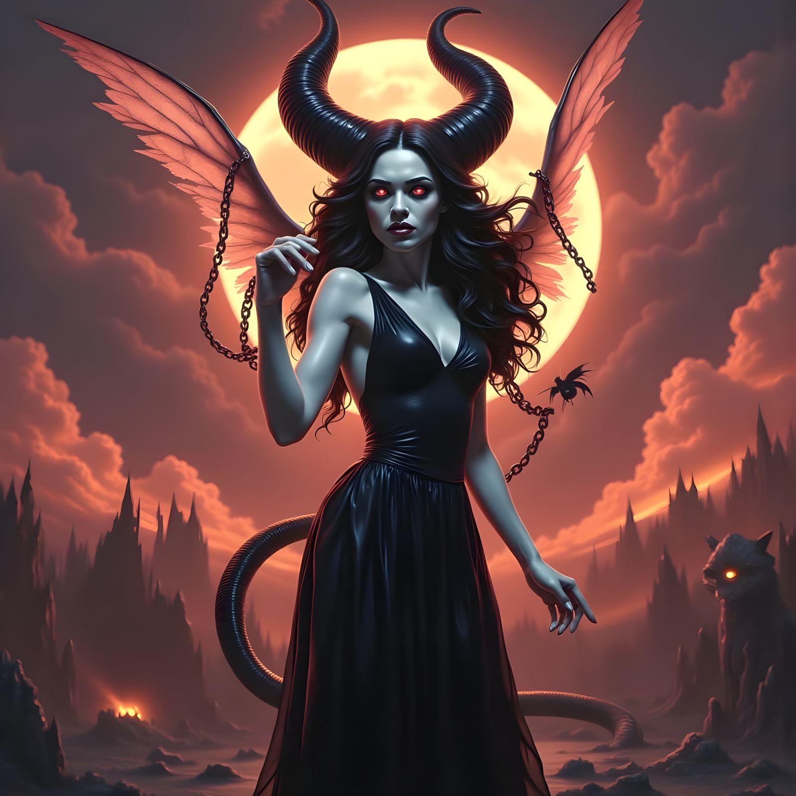 Demon Among Us Redeems Souls at Sunset in 1930s Cartoon Styl...