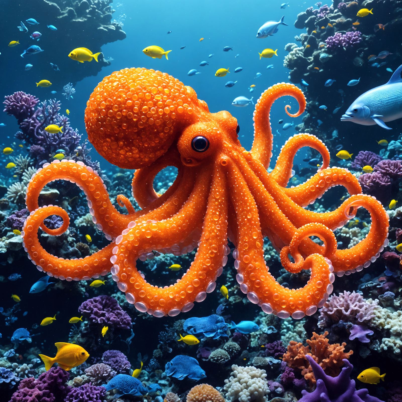 Iridescent Beaded Octopus in Beaded Ocean Scene