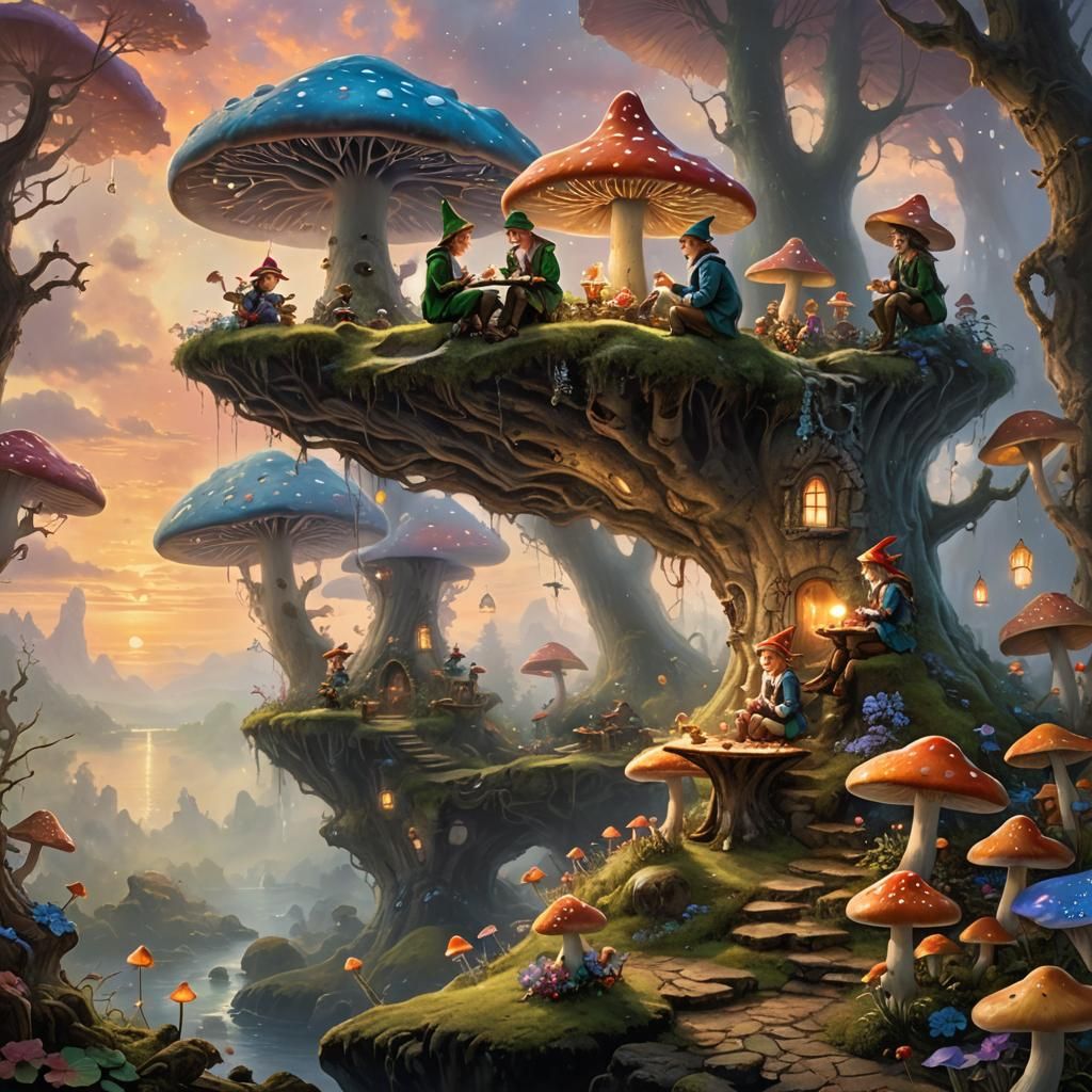 Enchanted Elf Tea Party at Sunset, Ethereal Fantasy
