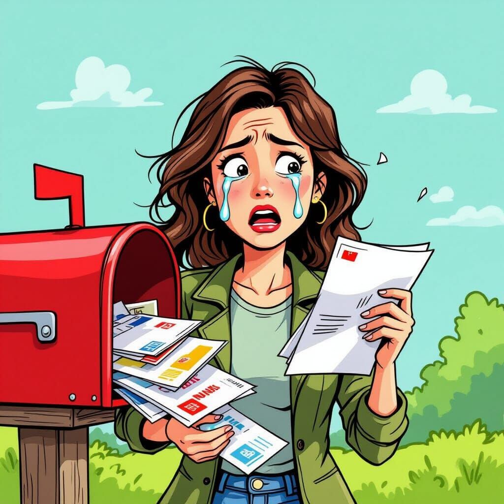 Comedic Digital Art: Woman Cries Over Junk Mail