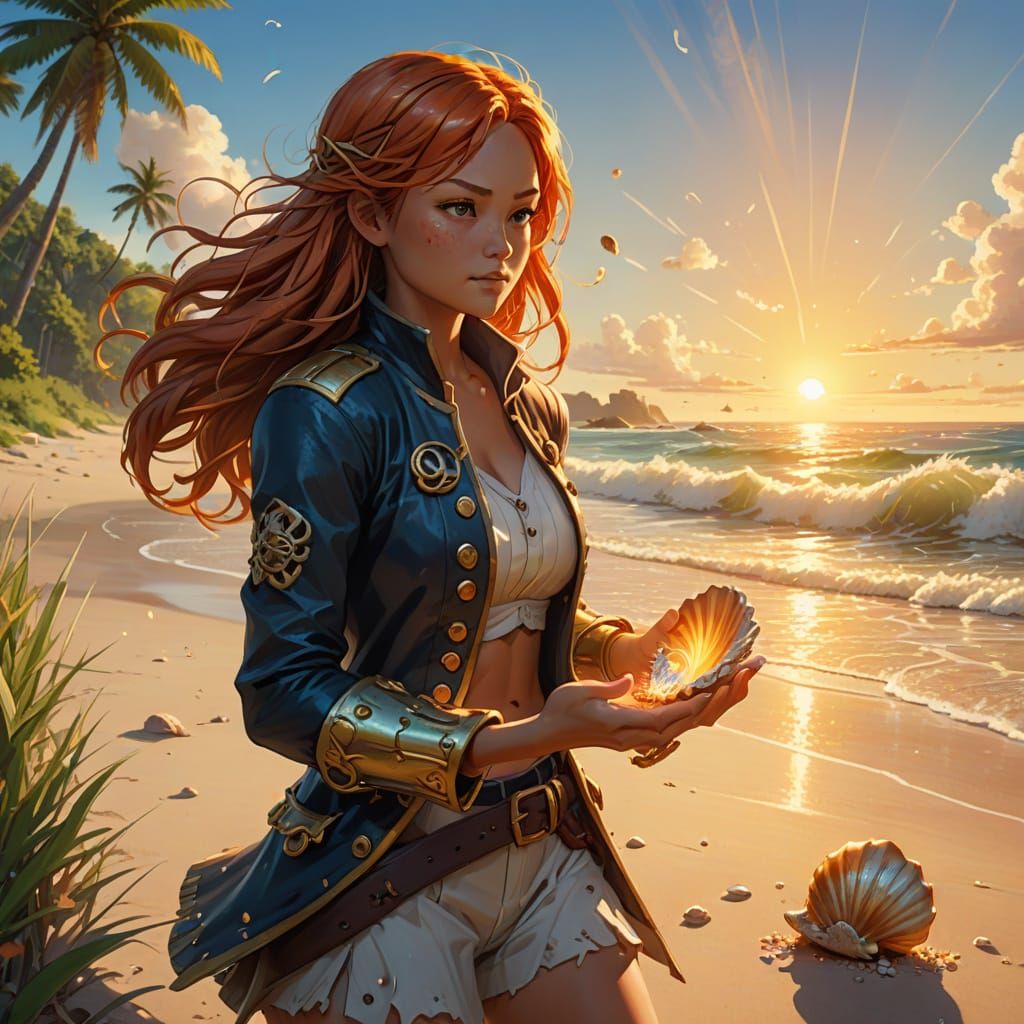 Nami's Beach Treasure Hunt: Vibrant Digital Art