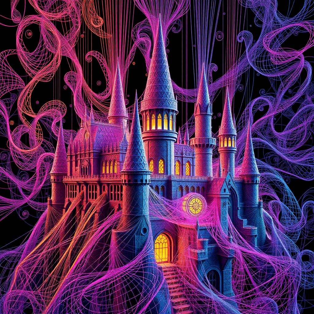 Dreamlike Hogwarts Castle of Swirling Strings