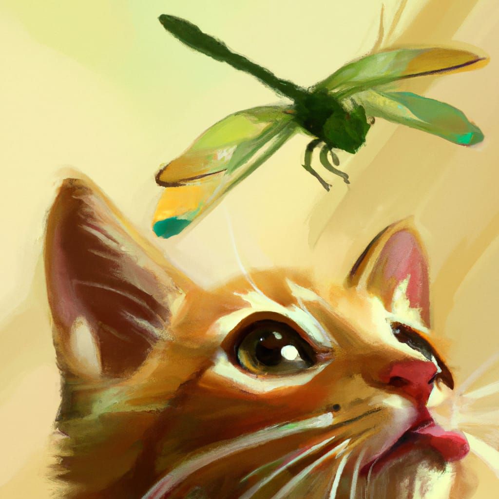 Ginger Kitten with Dragonfly, Digital Art Portrait
