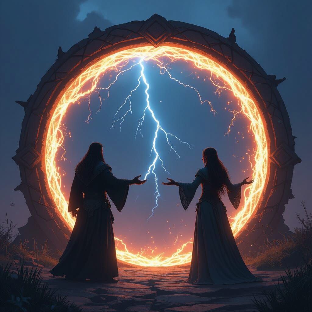 Celtic Druids Channeling Magic at Mystical Portal