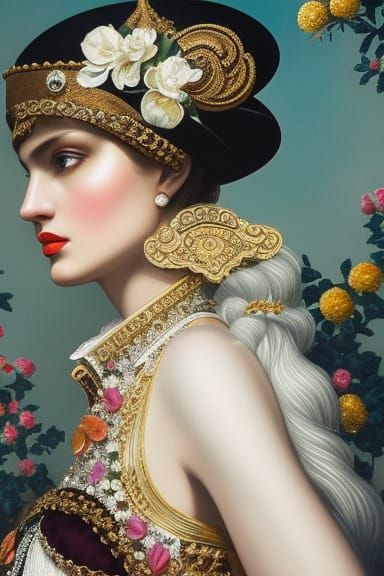 Retro Lace Portrait in Art Deco Style