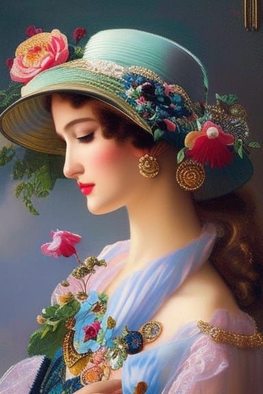 Retro Lace Portrait in Art Deco Style