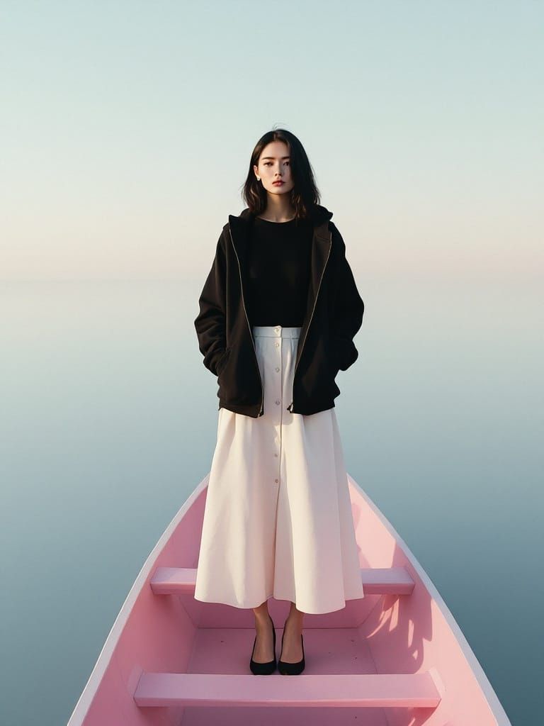 Surreal Fashion Portrait in Soft Pastels and Monochrome