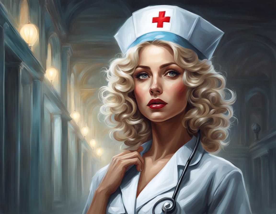 Beautiful Blonde Nurse in Macabre Chalk Art Style