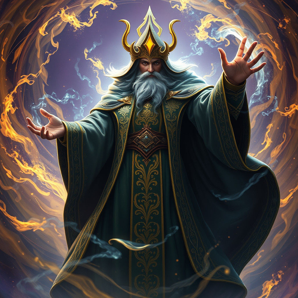 Majestic Wizard in a Swirling Vortex of Mystical Energy