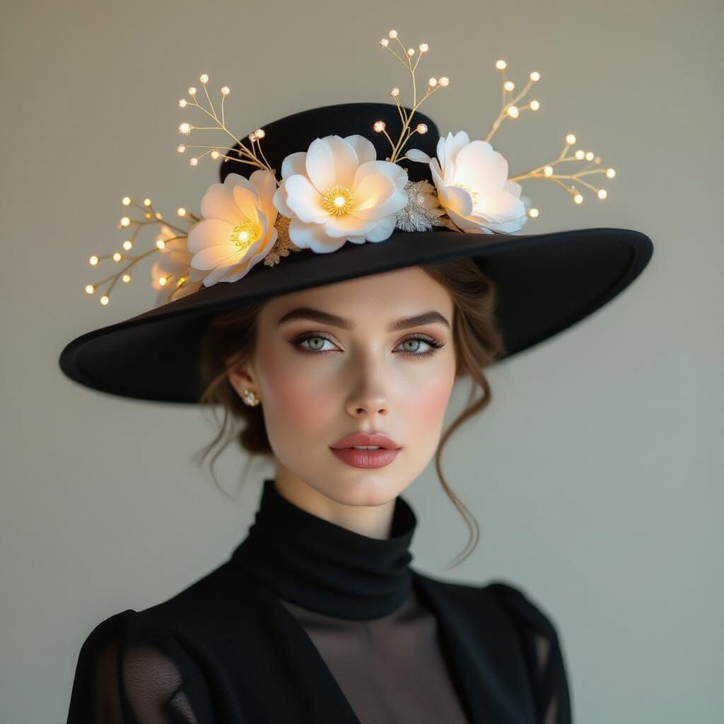 Regal Woman in Ethereal Hat Studio Portrait