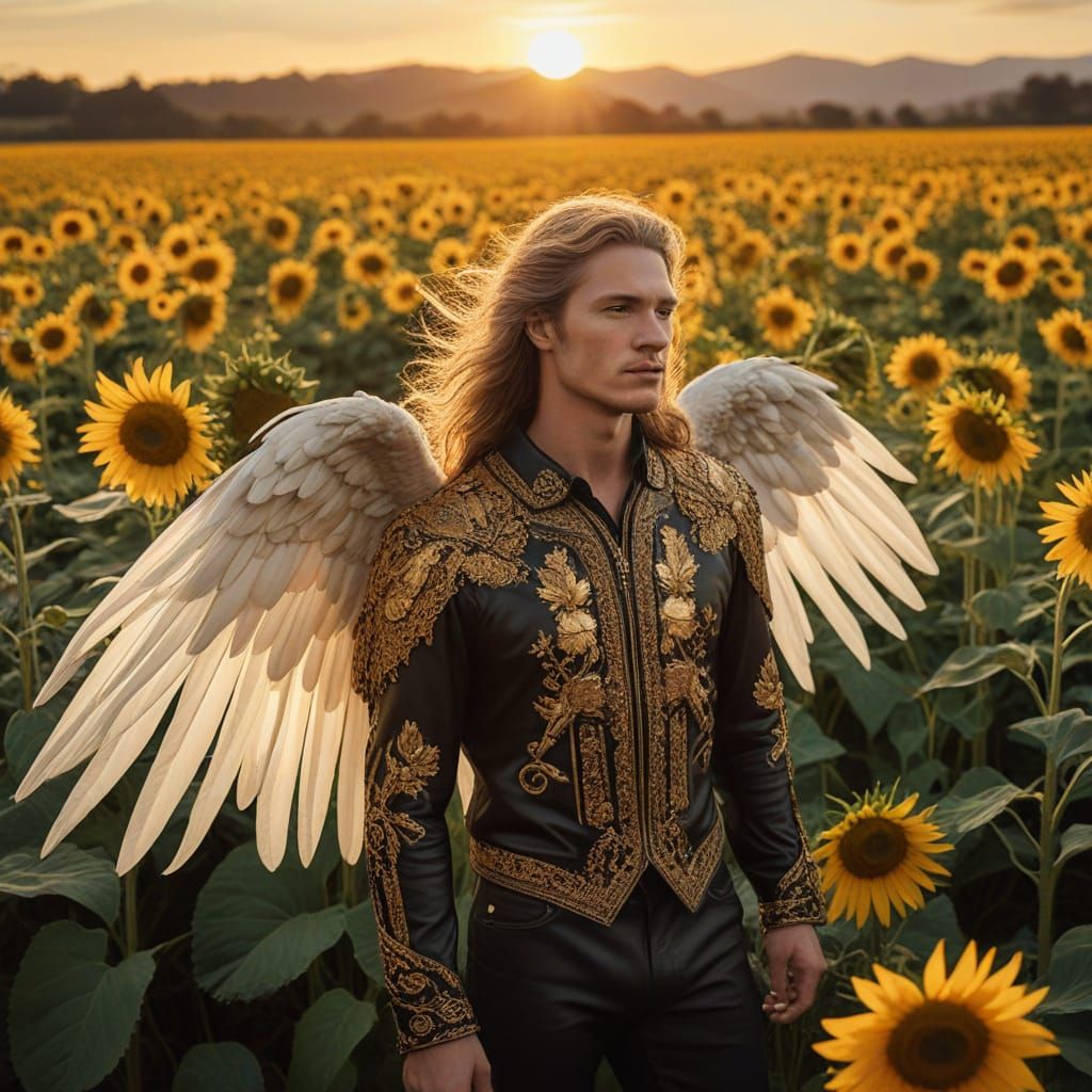 Surreal Angel in a Sunflower Field