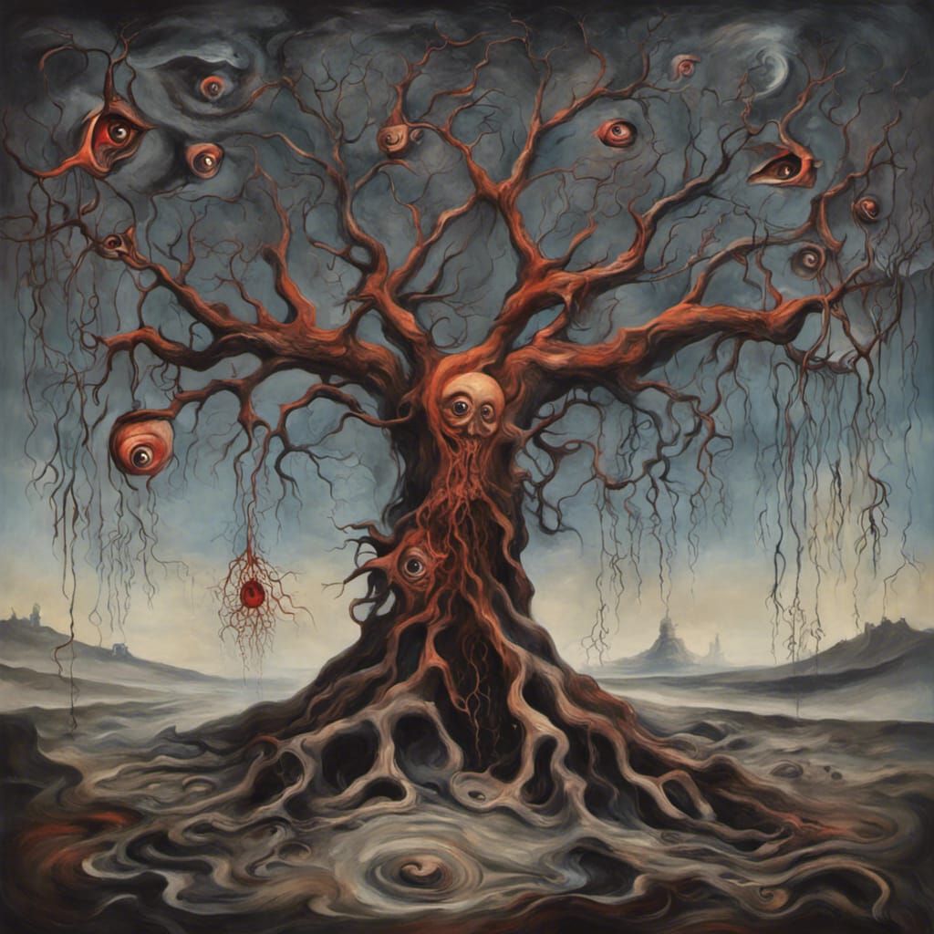 Terrifying Yggdrasil Tree Attacks in Surreal Style