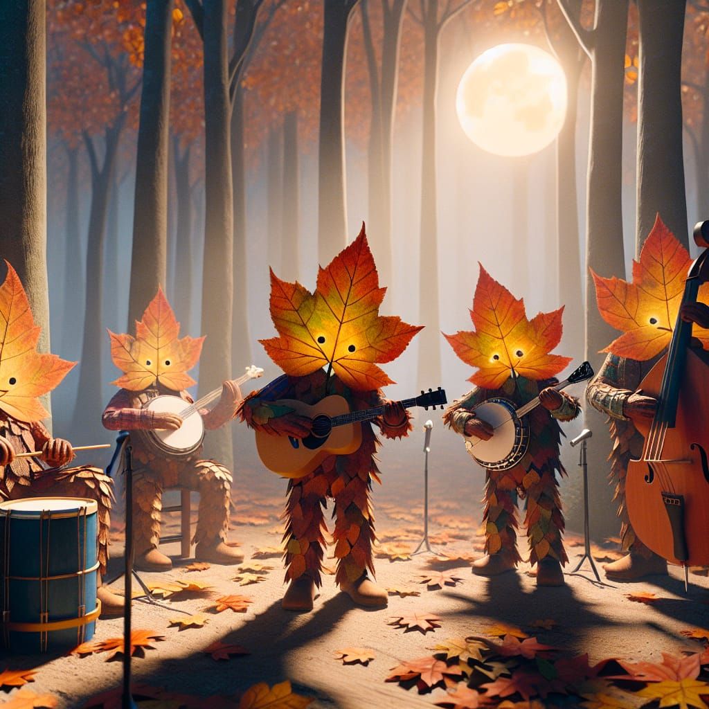 Autumn Leaf Folk Band in Forest Scene