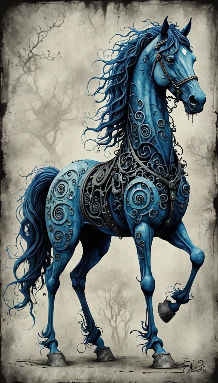 Blue Horse in a Whimsical Style