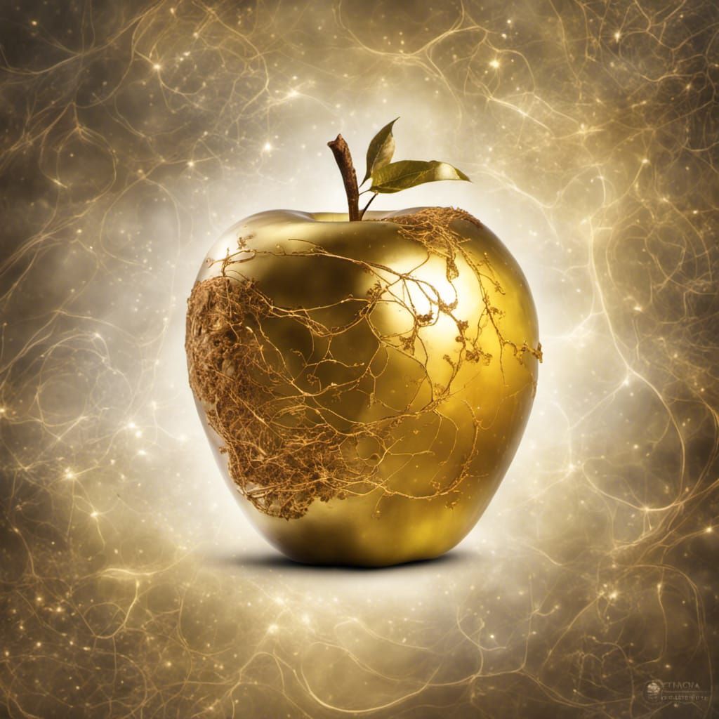 Enchanted Golden Apple with Realistic Veins