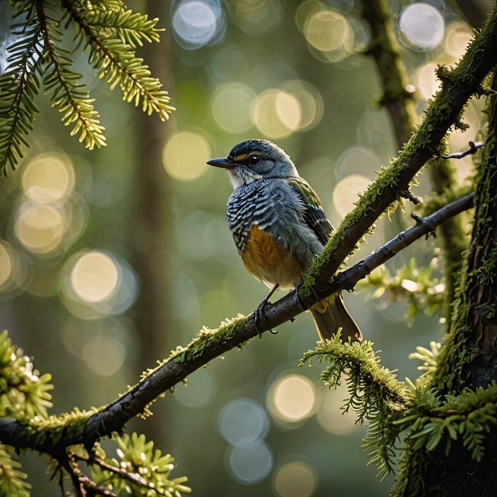 Bird Perched on Branch in Morning Sunlight