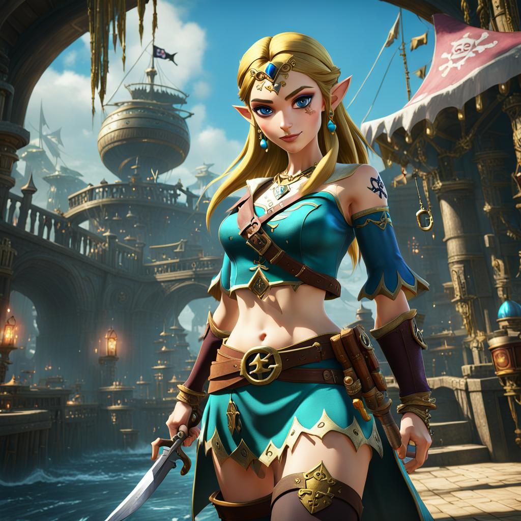 Princess Zelda as Pirate, Detailed Matte Painting