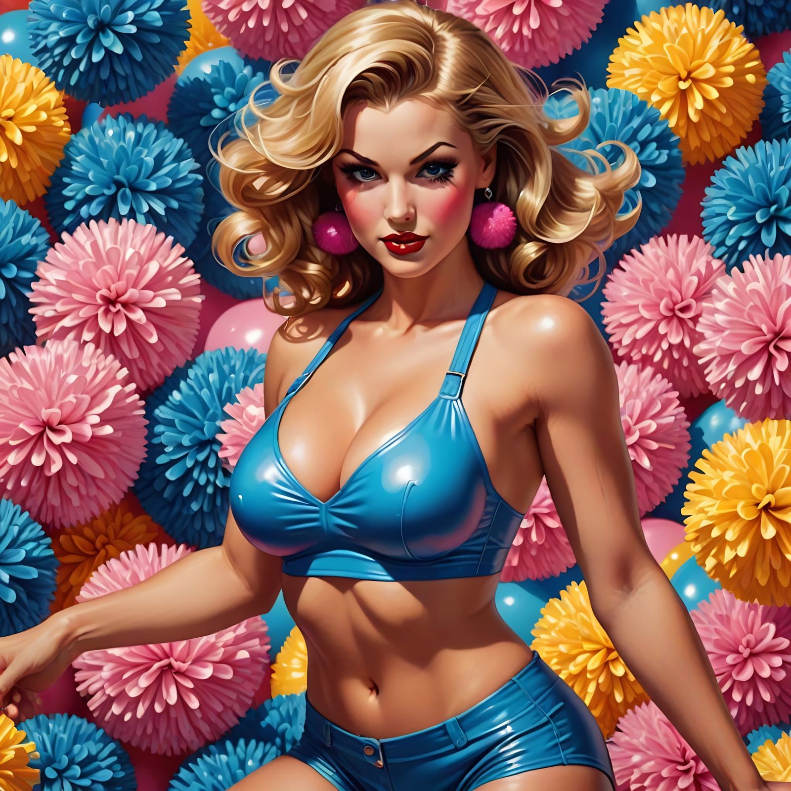 Sensual Latex Cheerleader in Tight Bodysuit