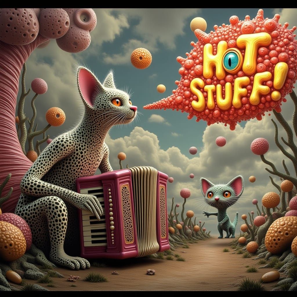 Hallucinating Kitten Plays Accordion in Magic Surrealism