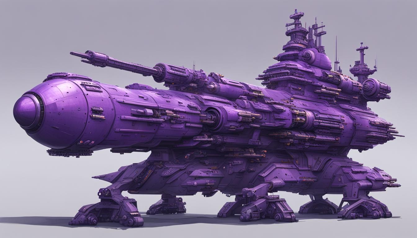 Bulky Purple Space Battleship Concept Art