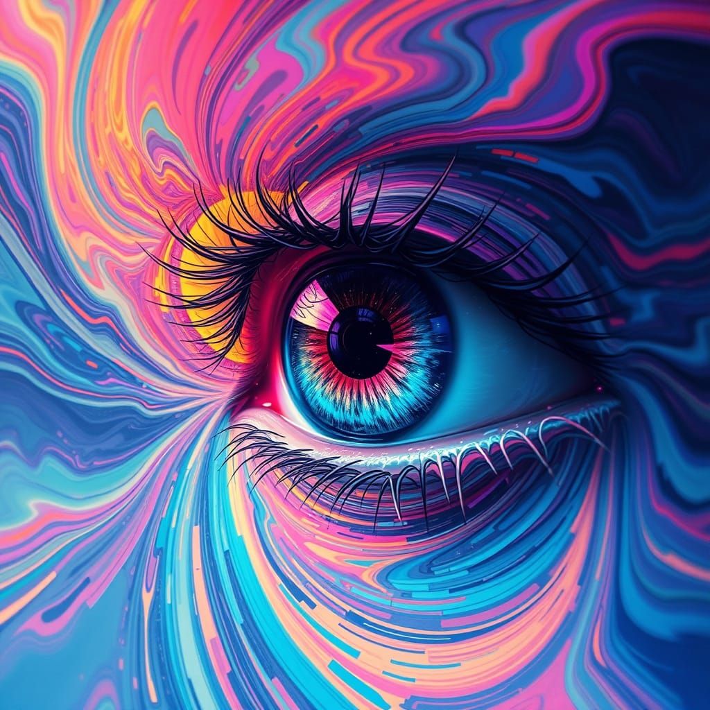 Abstract Eye with Swirling Colors in Futuristic Style