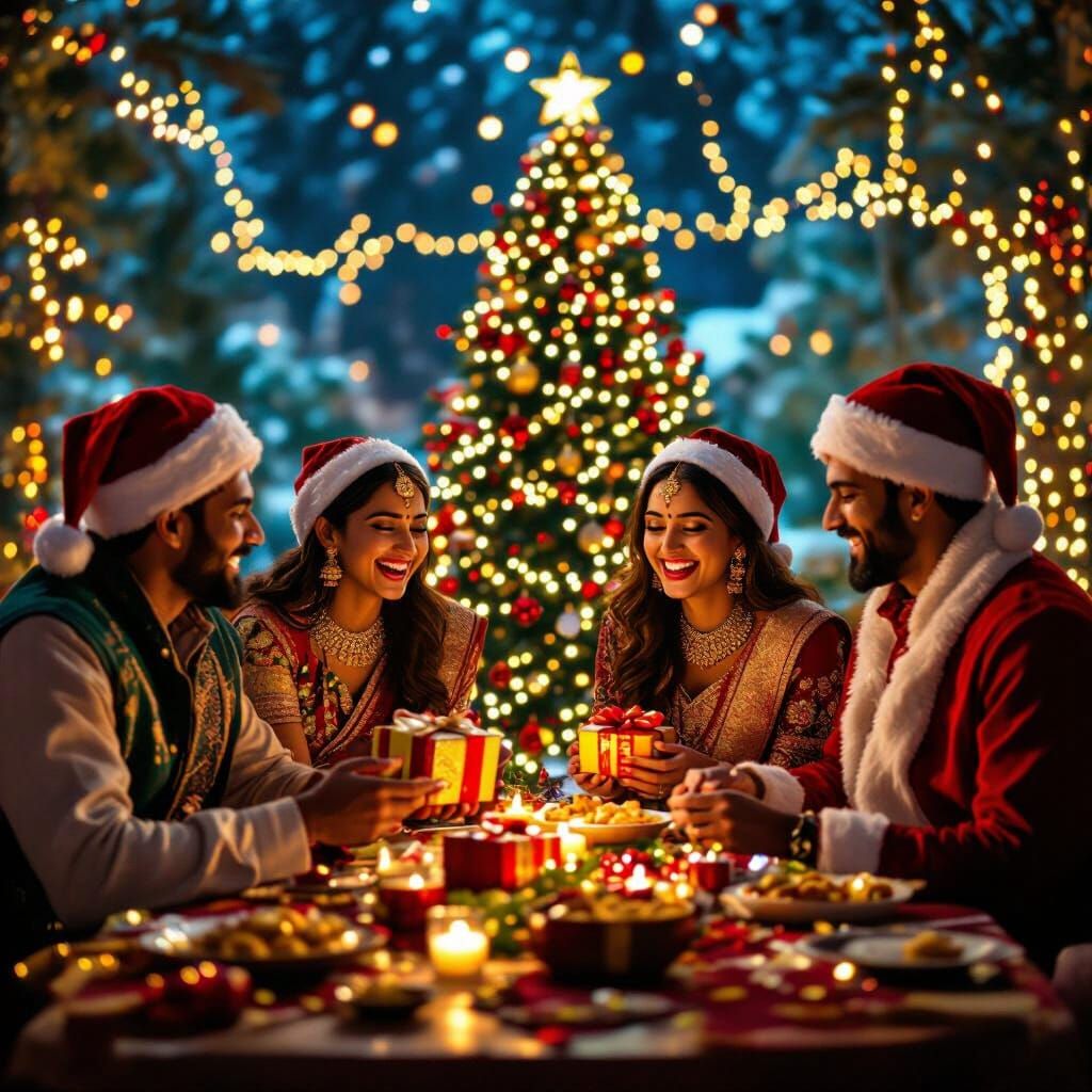 Vibrant Indian Christmas Party with Traditional Attire