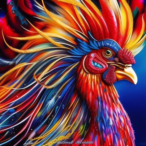 Bejeweled Rooster in Hyperrealistic Digital Art