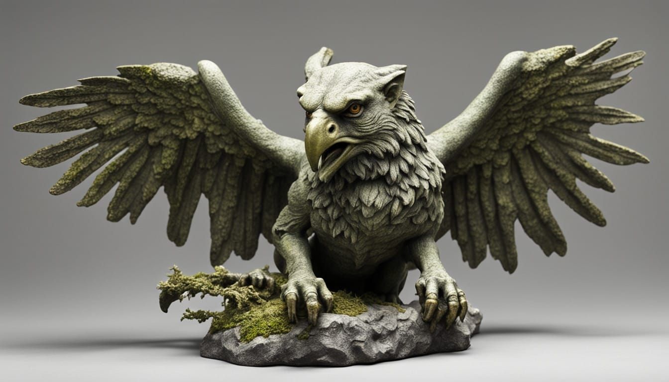 Ancient Guardian Griffin Statue Embodied with Fearsome Beake...