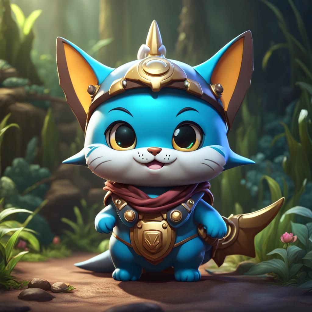 Cute Land Shark Chibi in Cat Costume