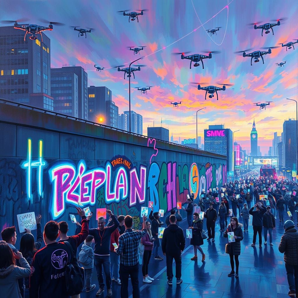 Cyberpunk Berlin Wall Downfall Unfolds in Vibrant Cityscape