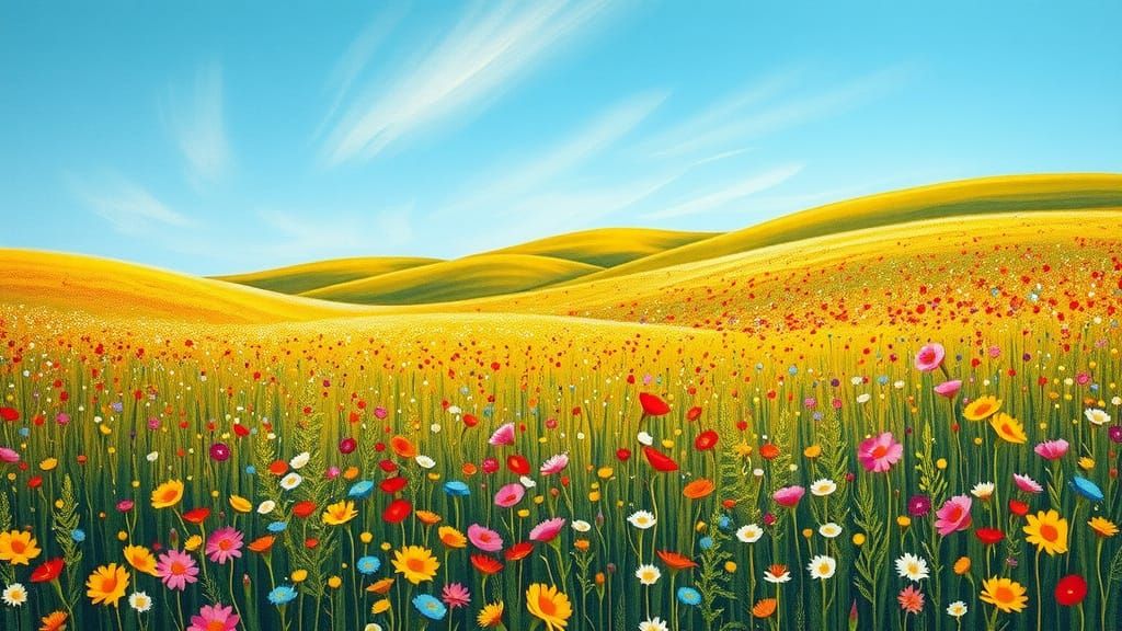 Vast Wildflower Meadow in Impasto Gouache Style