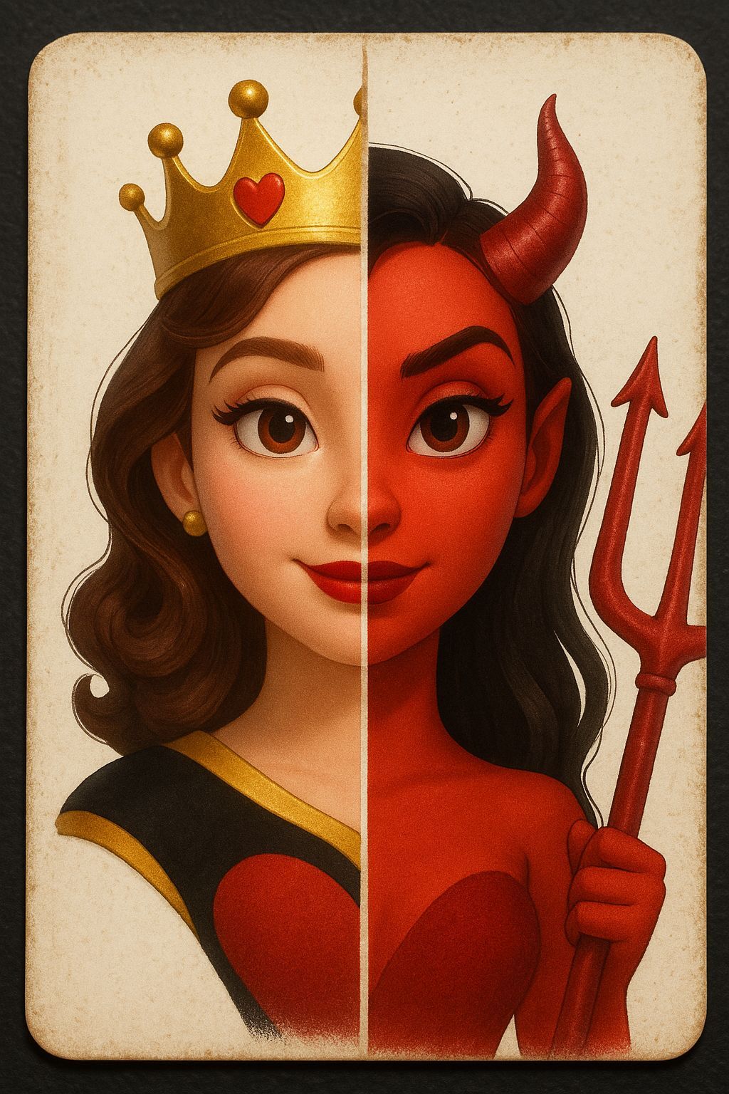 Pixar Style Woman Split: Angelic Queen and Devil
