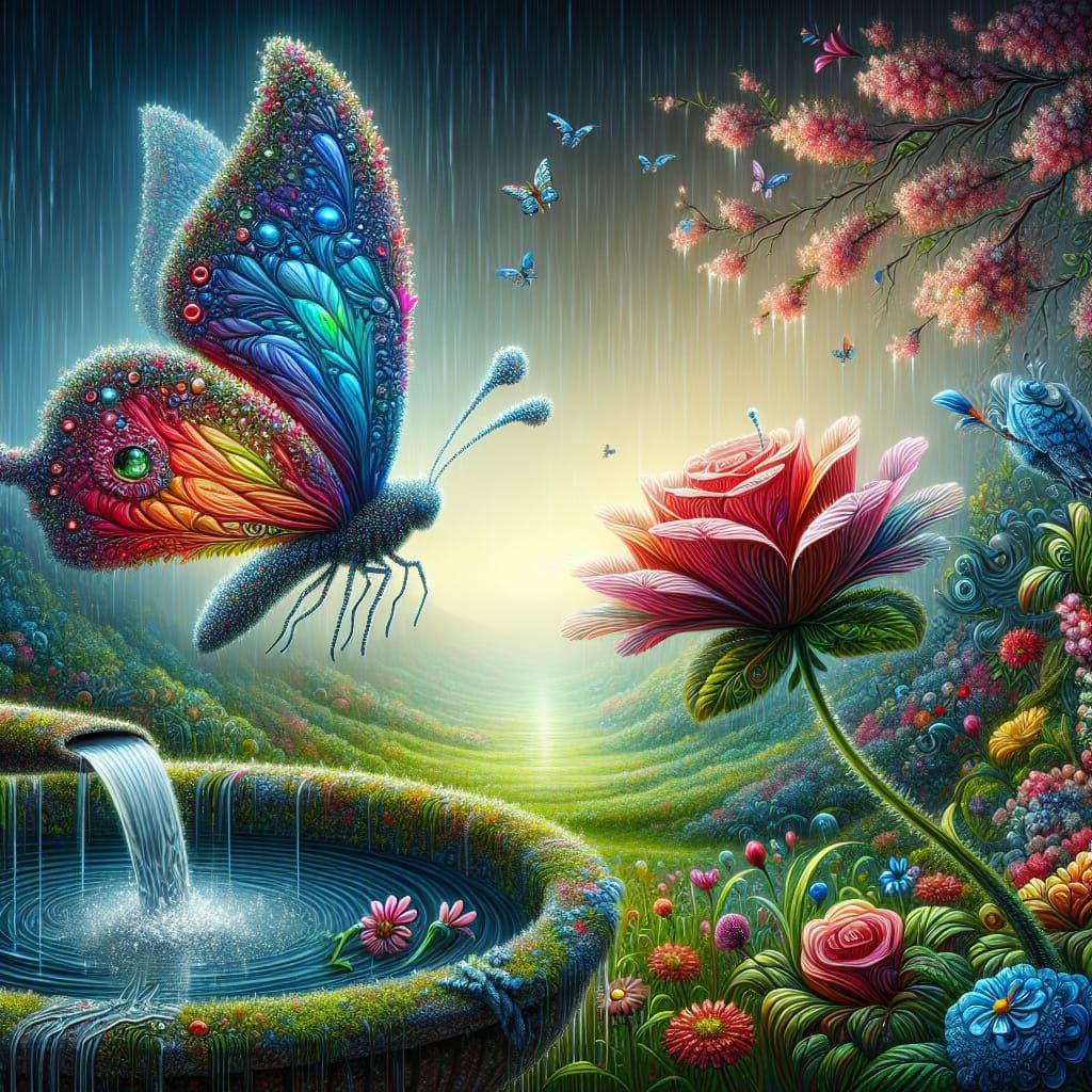 Floral Butterfly Gliding in Romantic Garden