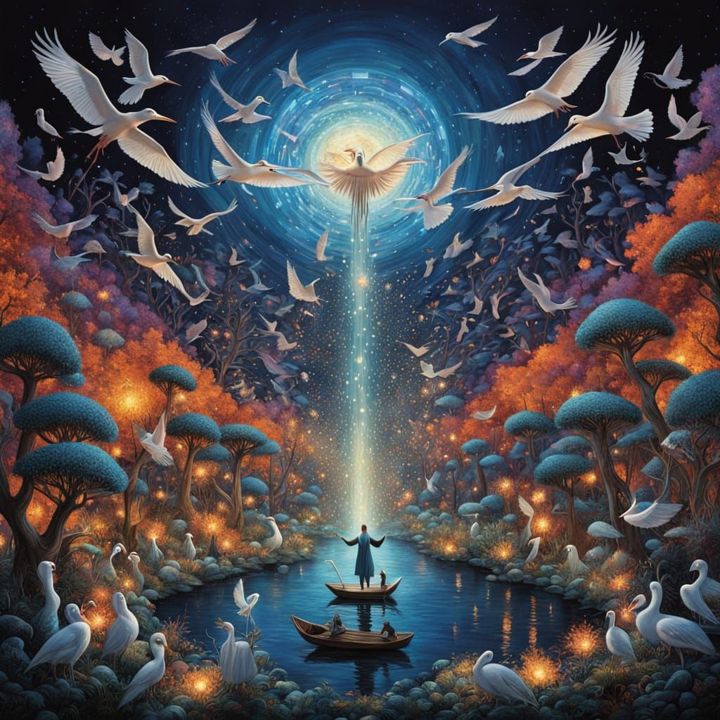 Ethereal Conductor Transforms into Cosmic Birds