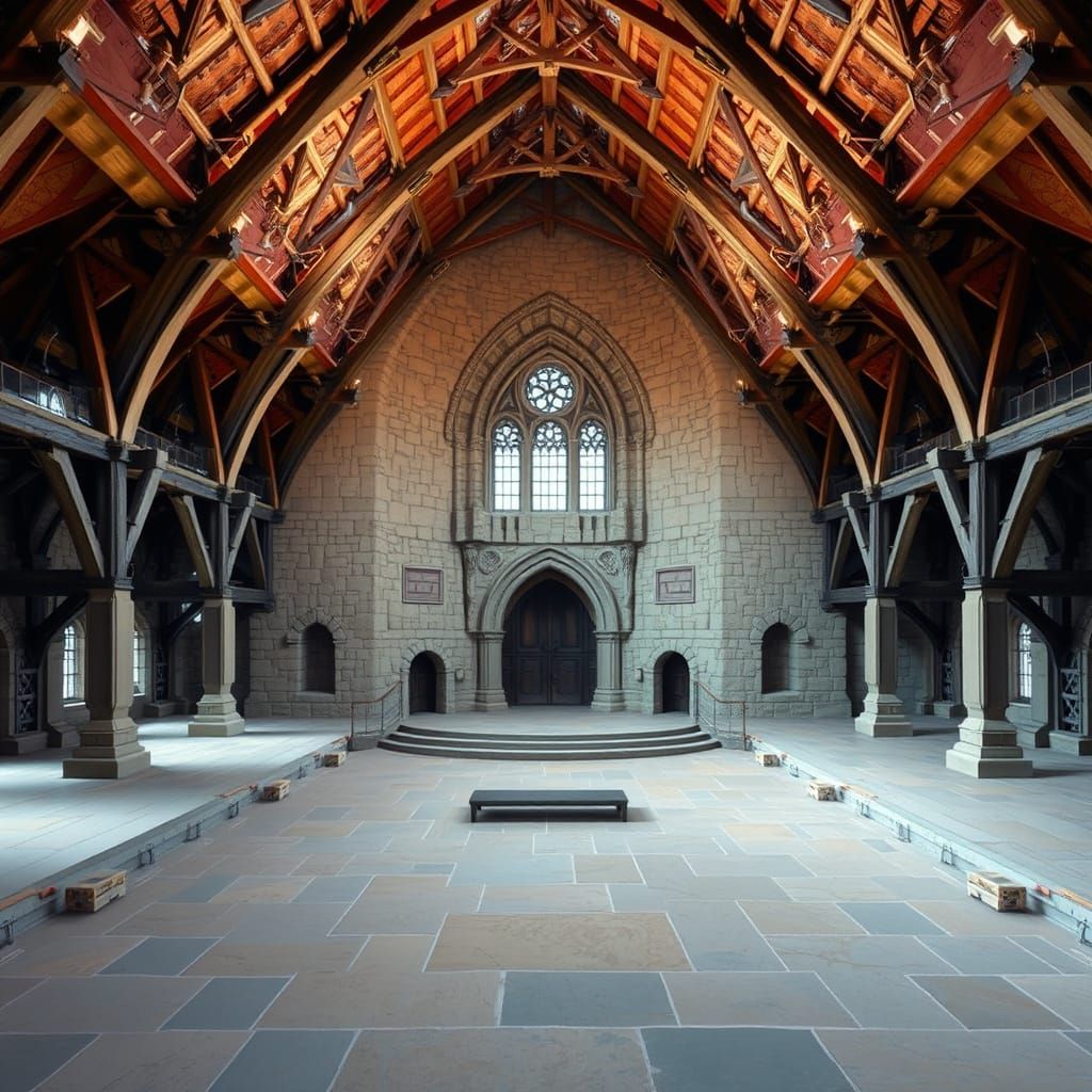 Grand Stone Hall in Retro Science Fiction Style