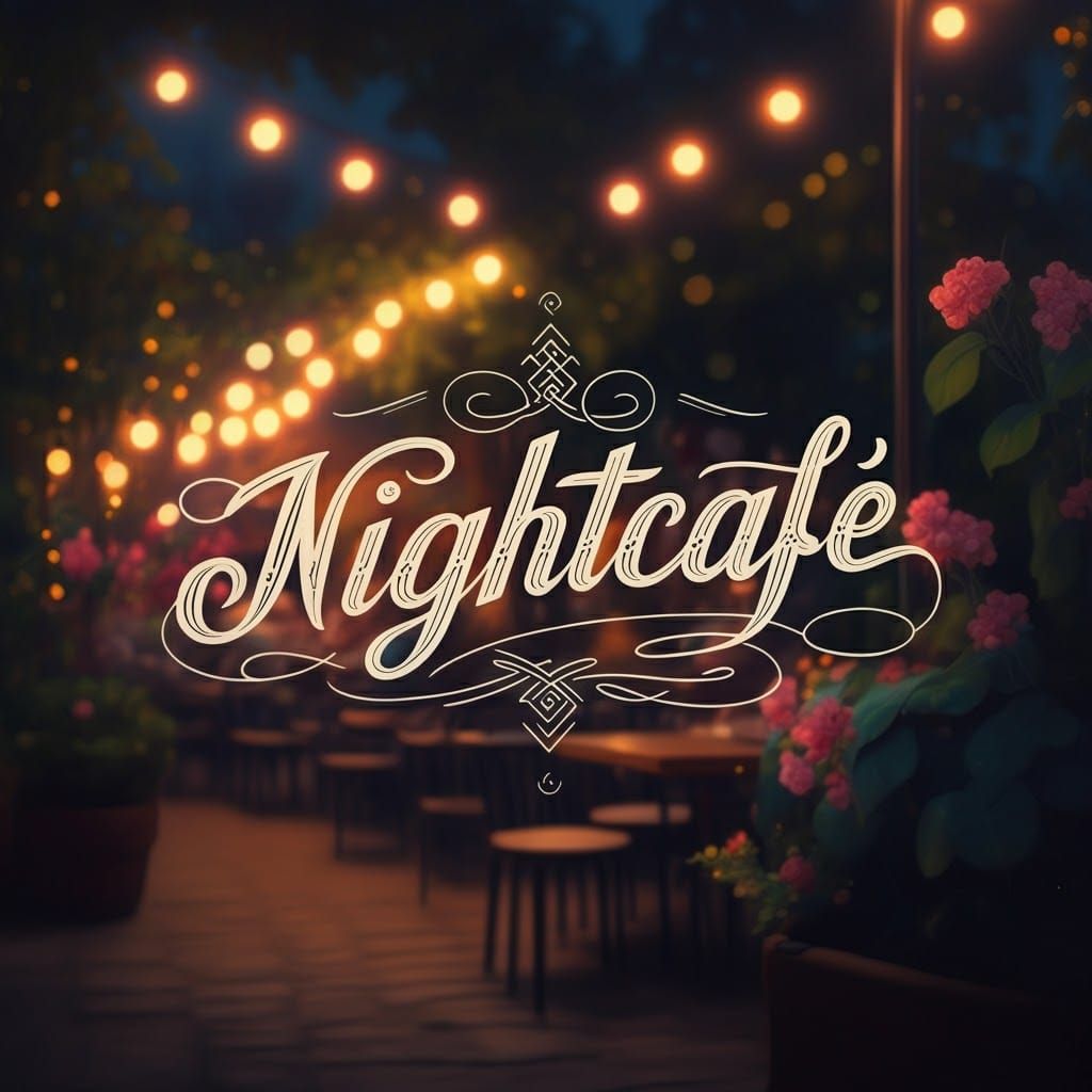 Elegant Calligraphy of Nightcafe in Bokeh Cafe Setting