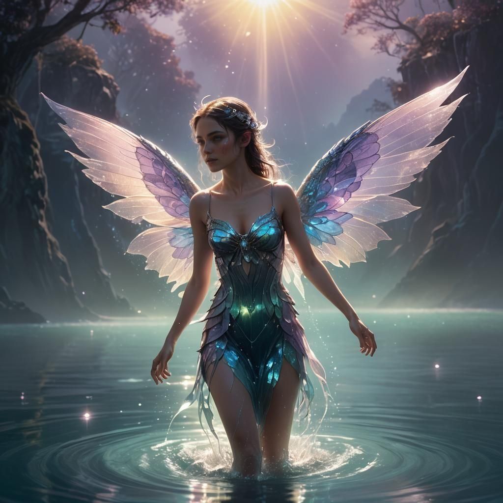 Luminous Fairy Walking on Water: Fantasy Concept Art
