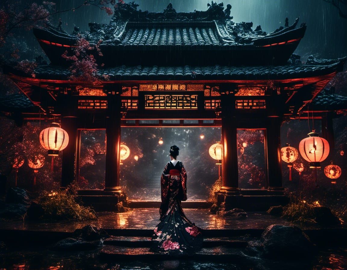 Woman in Kimono by Lantern, Art Deco Style