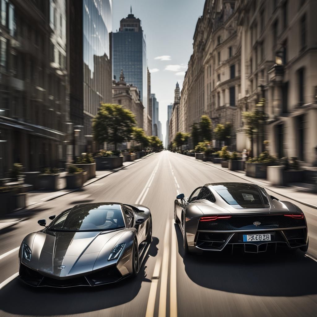 Luxury Cars Racing in City Street