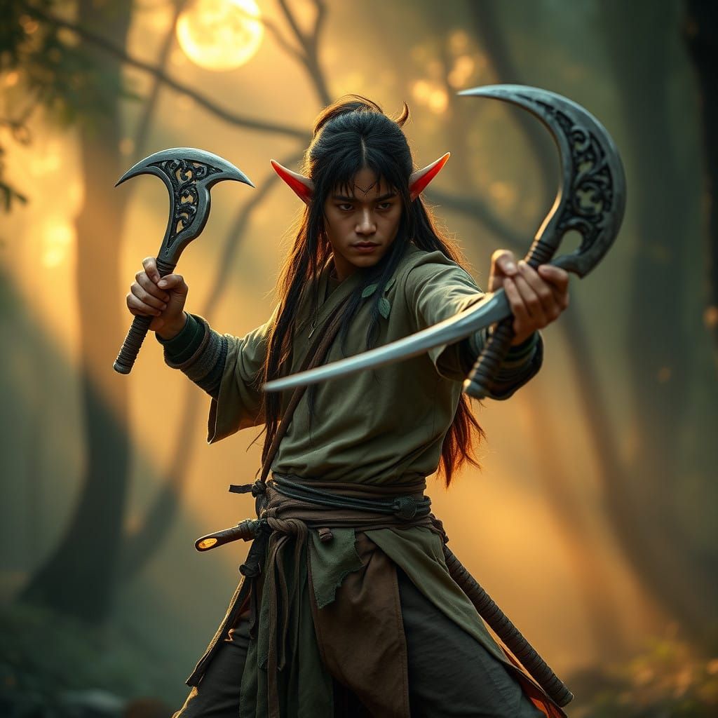 Ethereal Wood Elf Martial Artist in Primeval Forest