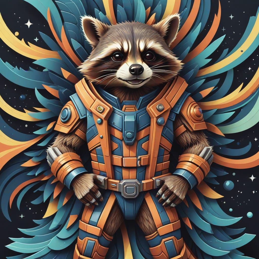 Rocket Raccoon Abstract Vector Fractal in Gouache