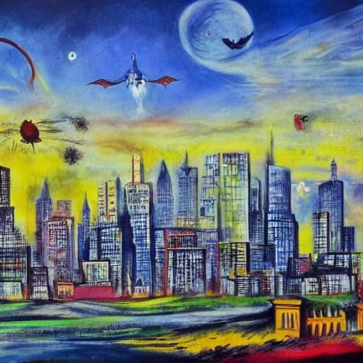 Vampire City Skyline in Gainsborough and Chagall Style