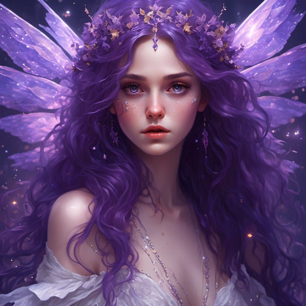 Purple Fairy with Wings and Sparkly Dress