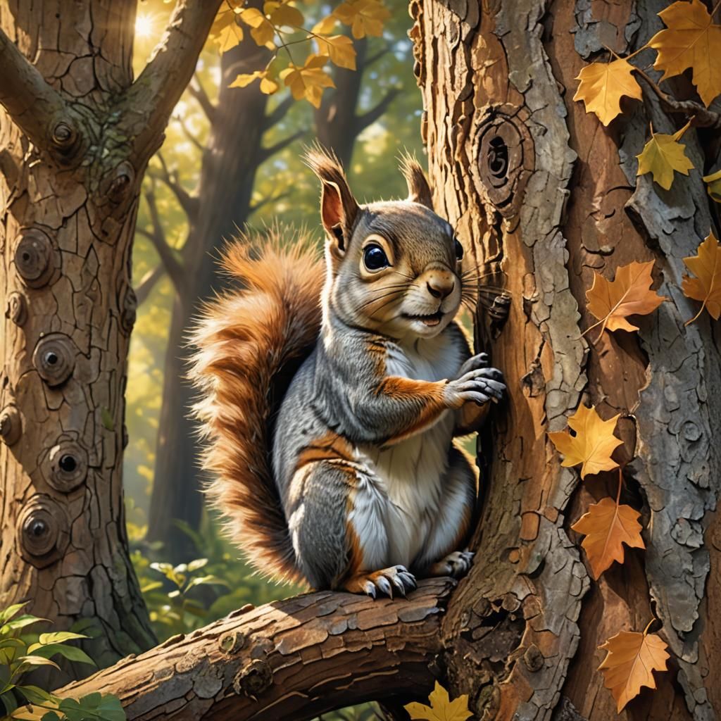 Enchanting Squirrel with Glowing Acorn: Fantasy Concept Art