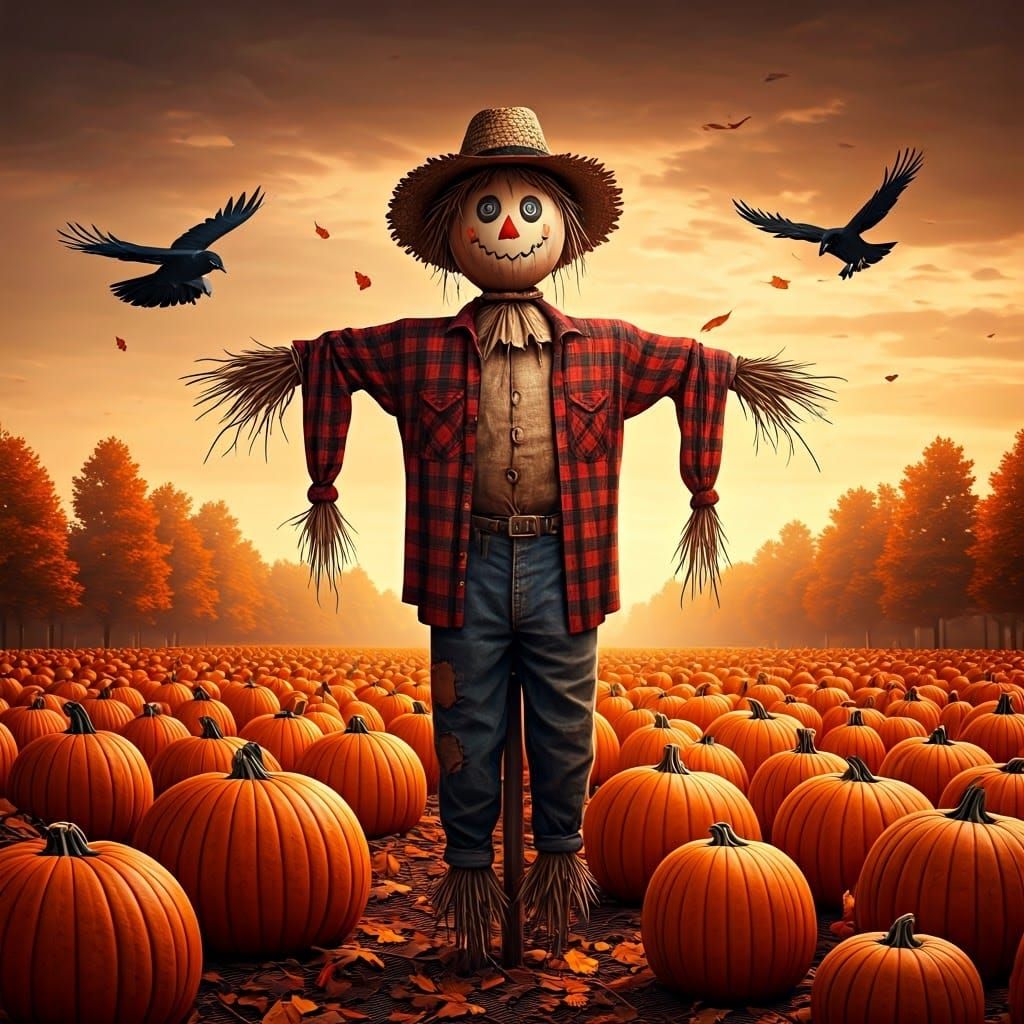 Rustic Scarecrow in Autumnal Collage Style