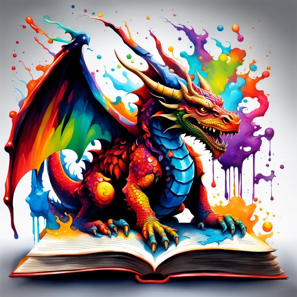 Colorful Book Dragon in Graffiti Art Style