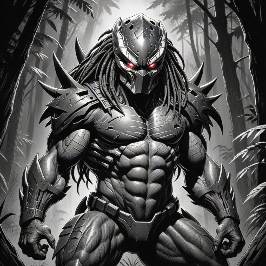 The Predator: Hyperdetailed Charcoal Comic Art