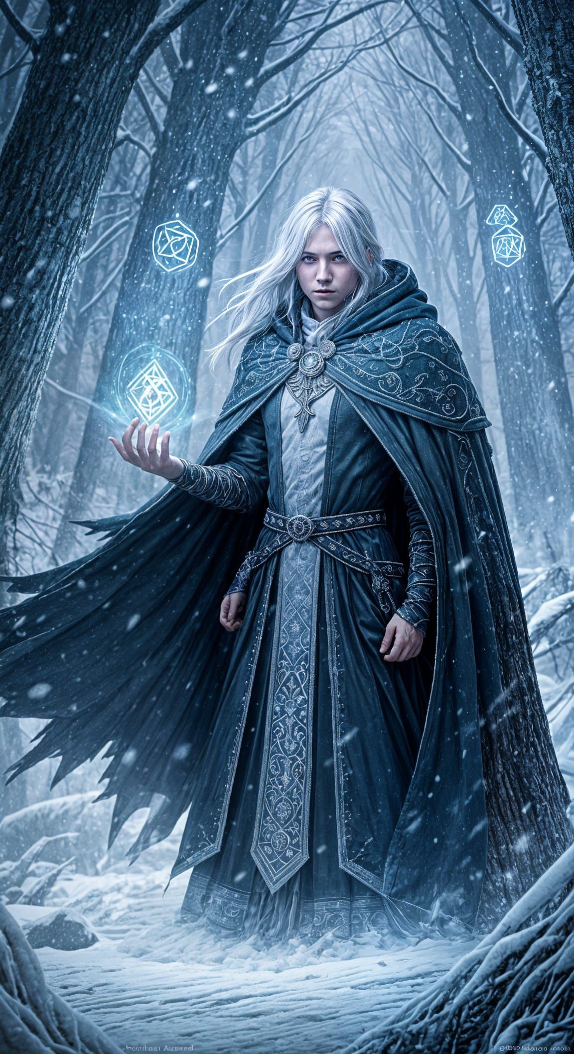 Ice Mage Conjures Blizzard in Snowy Forest