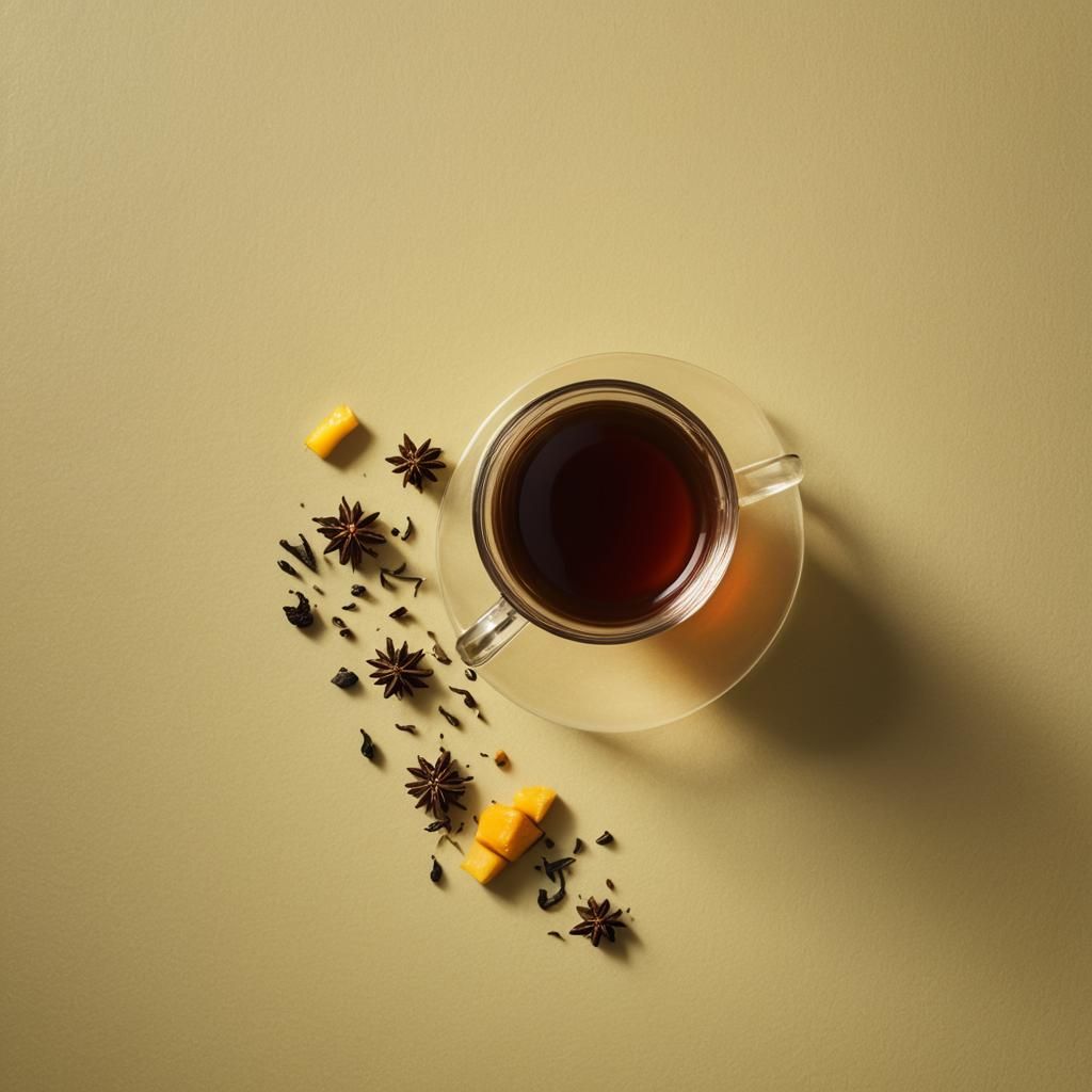 Hot Mango Black Tea: Minimalist Product Photography