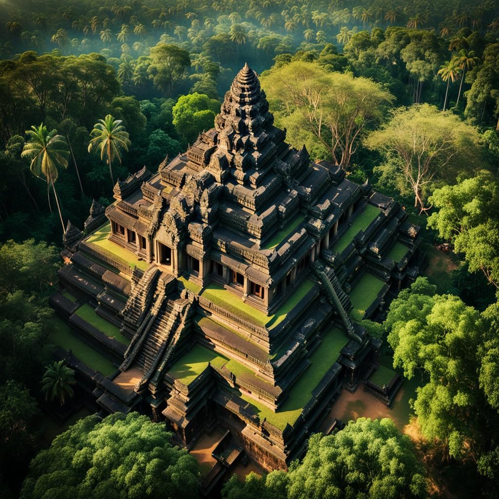 Mystical Angkor Temple Complex in Lush Jungle